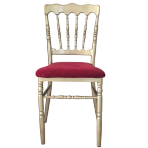 Chaise Napoléon or avec assise rouge, blanche ou noire – location mobilier pour évènement et mariage
