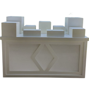 Buffet lumineux blanc avec éclairage intégré, idéal pour location mobilier pour évènement